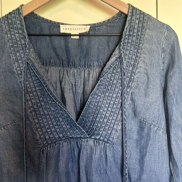 Love Stitch Denim Pintuck Tencel Dress - Picture 2 of 5